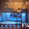 image:imageVIAGDO Twin Size Low Loft Bed with 9 Storage Drawers Bookcase and LED Lights HouseShaped Metal Twin Loft Bed with Step Stool and Safety Guardrail Kids Loft Bed with UnderBed Play Space WhiteGrey