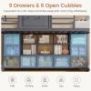 image:imageVIAGDO Twin Size Low Loft Bed with 9 Storage Drawers Bookcase and LED Lights HouseShaped Metal Twin Loft Bed with Step Stool and Safety Guardrail Kids Loft Bed with UnderBed Play Space WhiteGrey