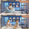 image:imageVIAGDO Twin Size Low Loft Bed with 9 Storage Drawers Bookcase and LED Lights HouseShaped Metal Twin Loft Bed with Step Stool and Safety Guardrail Kids Loft Bed with UnderBed Play Space WhiteGrey