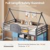 image:imageVIAGDO Twin Size Low Loft Bed with 9 Storage Drawers Bookcase and LED Lights HouseShaped Metal Twin Loft Bed with Step Stool and Safety Guardrail Kids Loft Bed with UnderBed Play Space WhiteGrey