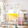 image:imageVIAGDO Bunk Bed Twin Over Twin with 3 Storage Drawers and Shelves House Shaped Bunk Bed with Stairs and Guardrail Metal Twin Floor Bed with LED Lights for Kids Teens Boys Girls Dorm Bedroom GreyWhite