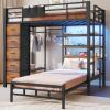 image:imageVIAGDO Bunk Bed Twin Over Twin with 5 Storage Drawers Twin Bunk Beds with Charging Station and Lights LShaped Metal Bunk Bed with Shelves Bedside Pocket Guardrail amp Ladder for Kids Teens BlackBlack