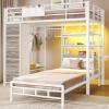 image:imageVIAGDO Bunk Bed Twin Over Twin with 5 Storage Drawers Twin Bunk Beds with Charging Station and Lights LShaped Metal Bunk Bed with Shelves Bedside Pocket Guardrail amp Ladder for Kids Teens BlackWhite