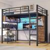 image:imageVIAGDO Loft Bed Full Size with LShaped Desk 5 Storage Drawers Charging Station and LED Lights Metal Loft Bed with Open Shelves Clothes Hanging Rail Safety GuardrailampLadder SpaceSaving WhiteBlack