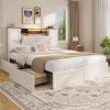image:imageVIAGDO Queen Bed Frame with Headboard and Storage Cabinets Farmhouse Bed Frame Queen Size with Charging Station and LED Lights Wooden Platform Bed Frame with 4 Drawers No Box Spring Needed BrownWhite