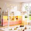 image:imageVIAGDO Twin Size Low Loft Bed with 9 Storage Drawers Bookcase and LED Lights HouseShaped Metal Twin Loft Bed with Step Stool and Safety Guardrail Kids Loft Bed with UnderBed Play Space WhiteWhite