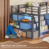 image:imageVIAGDO Low Loft Bed Twin Size with 9 Storage Drawers Bookcase and LED Lights Metal Kids Loft Bed with Wide Staircase Open Shelves and Safety Guardrail Twin Loft Bed with UnderBed Playhouse WhiteGrey