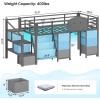 image:imageVIAGDO Low Loft Bed Twin Size with 9 Storage Drawers Bookcase and LED Lights Metal Kids Loft Bed with Wide Staircase Open Shelves and Safety Guardrail Twin Loft Bed with UnderBed Playhouse WhiteGrey