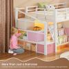 image:imageVIAGDO Low Loft Bed Twin Size with 9 Storage Drawers Bookcase and LED Lights Metal Kids Loft Bed with Wide Staircase Open Shelves and Safety Guardrail Twin Loft Bed with UnderBed Playhouse WhiteWhite