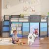 image:imageVIAGDO Low Loft Bed Twin Size with 9 Storage Drawers Bookcase and LED Lights Metal Kids Loft Bed with Wide Staircase Open Shelves and Safety Guardrail Twin Loft Bed with UnderBed Playhouse WhiteGrey