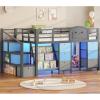 image:imageVIAGDO Low Loft Bed Twin Size with 9 Storage Drawers Bookcase and LED Lights Metal Kids Loft Bed with Wide Staircase Open Shelves and Safety Guardrail Twin Loft Bed with UnderBed Playhouse WhiteGrey
