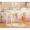 image:imageVIAGDO Low Loft Bed Twin Size with 9 Storage Drawers Bookcase and LED Lights Metal Kids Loft Bed with Wide Staircase Open Shelves and Safety Guardrail Twin Loft Bed with UnderBed Playhouse WhiteWhite