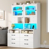 image:imageVIAGDO 59 Tall Nightstand Set of 2 with Charging Station Acrylic Display Cabinet and 2 Fabric Bins Wood Night Stands with 3 Storage Drawers amp Open Shelves Bedside End Tables for Bedroom GreyWhite