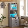 image:imageVIAGDO 59 Tall Nightstand Set of 2 with Charging Station Acrylic Display Cabinet and 2 Fabric Bins Wood Night Stands with 3 Storage Drawers amp Open Shelves Bedside End Tables for Bedroom GreyGrey