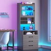 image:imageVIAGDO 59 Tall Nightstand Set of 2 with Charging Station Acrylic Display Cabinet and 2 Fabric Bins Wood Night Stands with 3 Storage Drawers amp Open Shelves Bedside End Tables for Bedroom GreyGrey