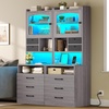 image:imageVIAGDO 59 Tall Nightstand Set of 2 with Charging Station Acrylic Display Cabinet and 2 Fabric Bins Wood Night Stands with 3 Storage Drawers amp Open Shelves Bedside End Tables for Bedroom GreyGrey