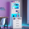 image:imageVIAGDO 59 Tall Nightstand Set of 2 with Charging Station Acrylic Display Cabinet and 2 Fabric Bins Wood Night Stands with 3 Storage Drawers amp Open Shelves Bedside End Tables for Bedroom GreyWhite