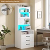 image:imageVIAGDO 59 Tall Nightstand Set of 2 with Charging Station Acrylic Display Cabinet and 2 Fabric Bins Wood Night Stands with 3 Storage Drawers amp Open Shelves Bedside End Tables for Bedroom GreyWhite