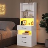 image:imageVIAGDO Tall Nightstand Set of 2 with Charging Station and LED Lights Grey Night Stand Set 2 with Bookshelf Modern LED Bedside Tables with 3 Drawers and Storage Shelves Side Tables for BedroomsWhite