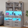 image:imageVIAGDO Tall Nightstand Set of 2 with Charging Station and LED Lights Grey Night Stand Set 2 with Bookshelf Modern LED Bedside Tables with 3 Drawers and Storage Shelves Side Tables for BedroomsGrey