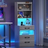 image:imageVIAGDO Tall Nightstand Set of 2 with Charging Station and LED Lights Grey Night Stand Set 2 with Bookshelf Modern LED Bedside Tables with 3 Drawers and Storage Shelves Side Tables for BedroomsGrey