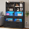 image:imageVIAGDO Tall Nightstand Set of 2 with Charging Station and LED Lights Grey Night Stand Set 2 with Bookshelf Modern LED Bedside Tables with 3 Drawers and Storage Shelves Side Tables for BedroomsBlack