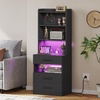 image:imageVIAGDO Tall Nightstand Set of 2 with Charging Station and LED Lights Grey Night Stand Set 2 with Bookshelf Modern LED Bedside Tables with 3 Drawers and Storage Shelves Side Tables for BedroomsBlack