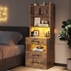 image:imageVIAGDO Tall Nightstand Set of 2 with Charging Station and LED Lights Grey Night Stand Set 2 with Bookshelf Modern LED Bedside Tables with 3 Drawers and Storage Shelves Side Tables for BedroomsRustic Brown