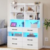 image:imageVIAGDO Tall Nightstand Set of 2 with Charging Station and LED Lights Grey Night Stand Set 2 with Bookshelf Modern LED Bedside Tables with 3 Drawers and Storage Shelves Side Tables for BedroomsWhite