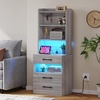 image:imageVIAGDO Tall Nightstand Set of 2 with Charging Station and LED Lights Grey Night Stand Set 2 with Bookshelf Modern LED Bedside Tables with 3 Drawers and Storage Shelves Side Tables for BedroomsGrey