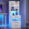 image:imageVIAGDO Tall Nightstand Set of 2 with Charging Station and LED Lights Grey Night Stand Set 2 with Bookshelf Modern LED Bedside Tables with 3 Drawers and Storage Shelves Side Tables for BedroomsWhite