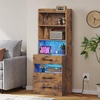 image:imageVIAGDO Tall Nightstand Set of 2 with Charging Station and LED Lights Grey Night Stand Set 2 with Bookshelf Modern LED Bedside Tables with 3 Drawers and Storage Shelves Side Tables for BedroomsRustic Brown
