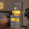 image:imageVIAGDO Tall Nightstand Set of 2 with Charging Station and LED Lights Grey Night Stand Set 2 with Bookshelf Modern LED Bedside Tables with 3 Drawers and Storage Shelves Side Tables for BedroomsGrey