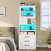 image:imageVIAGDO 59 Tall Nightstand Set of 2 with Charging Station Acrylic Display Cabinet and 2 Fabric Bins Wood Night Stands with 3 Storage Drawers amp Open Shelves Bedside End Tables for Bedroom GreyWhite