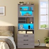image:imageVIAGDO 59 Tall Nightstand Set of 2 with Charging Station Acrylic Display Cabinet and 2 Fabric Bins Wood Night Stands with 3 Storage Drawers amp Open Shelves Bedside End Tables for Bedroom GreyGrey