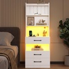 image:imageVIAGDO Tall Nightstand Set of 2 with Charging Station and LED Lights Grey Night Stand Set 2 with Bookshelf Modern LED Bedside Tables with 3 Drawers and Storage Shelves Side Tables for BedroomsWhite