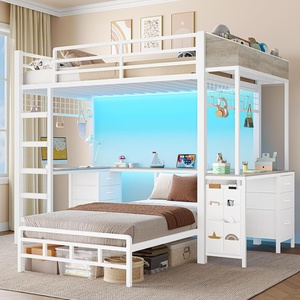 image:imageVIAGDO Bunk Bed Twin Over Twin with UShaped Desk amp 6 Drawers LShaped Twin Bunk Bed with Charging Station and LED Light Metal Bunk Bed for Kids with Ladder amp Guardrail No Box Spring Needed BlackWhite