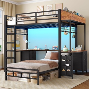 image:imageVIAGDO Bunk Bed Twin Over Twin with UShaped Desk amp 6 Drawers LShaped Twin Bunk Bed with Charging Station and LED Light Metal Bunk Bed for Kids with Ladder amp Guardrail No Box Spring Needed BlackBlack