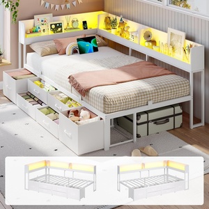 image:imageVIAGDO Corner Bed Frame with Bookcase Storage Twin Daybed with 6 DrawersWhite