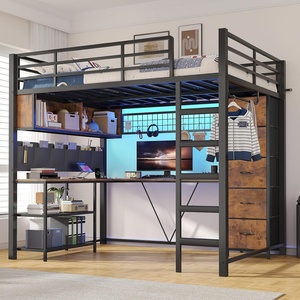 image:imageVIAGDO Loft Bed Full Size with LShaped Desk and 5 Storage Drawers Full Size Loft Bed with Charging Station and LED Lights Metal Loft Bed with Safety Guardrail amp Ladder SpaceSaving BlackBlack