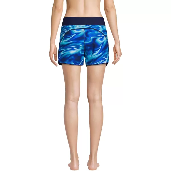 Lands End Womens 3quot Quick Dry Elastic Waist Board Shorts Swim Coverup Shorts with PantyElectric Blue MultiSwirl