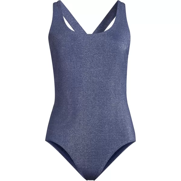 Lands End Womens Long Chlorine Resistant Scoop Neck XBack High Leg Soft Cup Tugless Sporty One Piece SwimsuiMediterranean Blue Shine