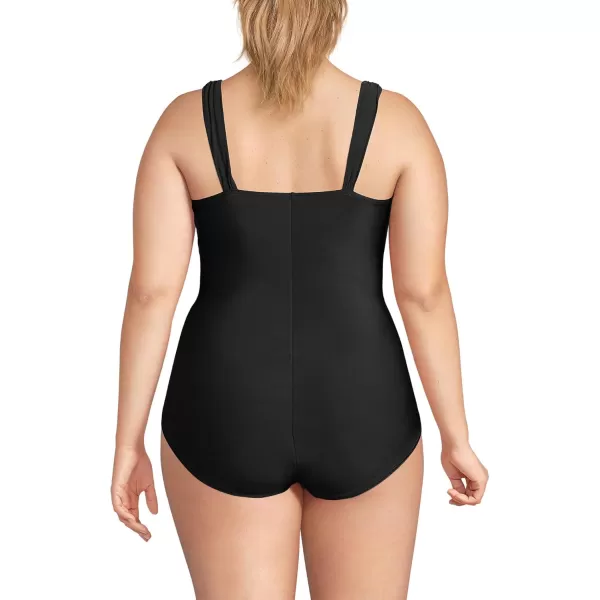 Lands End Womens SlenderSuit Grecian Tummy Control One Piece SwimsuitBlack