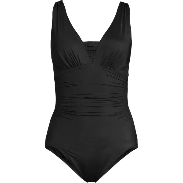 Lands End Womens SlenderSuit Grecian Tummy Control One Piece SwimsuitBlack