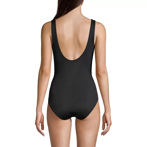 Lands End Womens SlenderSuit Tummy Control VNeck Wrap One Piece SwimsuitBlack