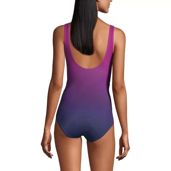 Lands End Womens SlenderSuit Tummy Control VNeck Wrap One Piece SwimsuitViolet RoseNavy Ombre