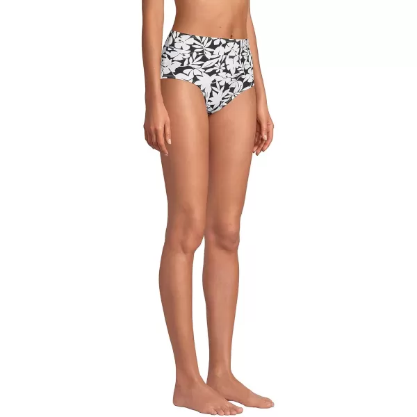 Lands End Womens Tummy Control High Waisted Bikini BottomsBlack Havana Floral