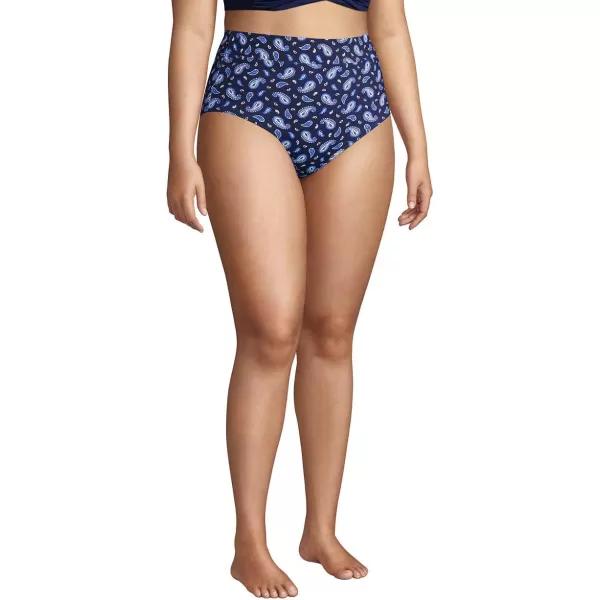 Lands End Womens Tummy Control High Waisted Bikini BottomsDeep Sea Navy Paisley