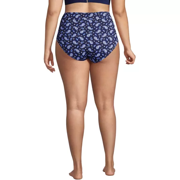 Lands End Womens Tummy Control High Waisted Bikini BottomsDeep Sea Navy Paisley