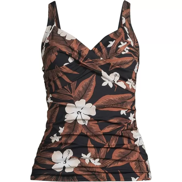 Lands End Womens Wrap Underwire Tankini Top SwimsuitBlack Floral Palm